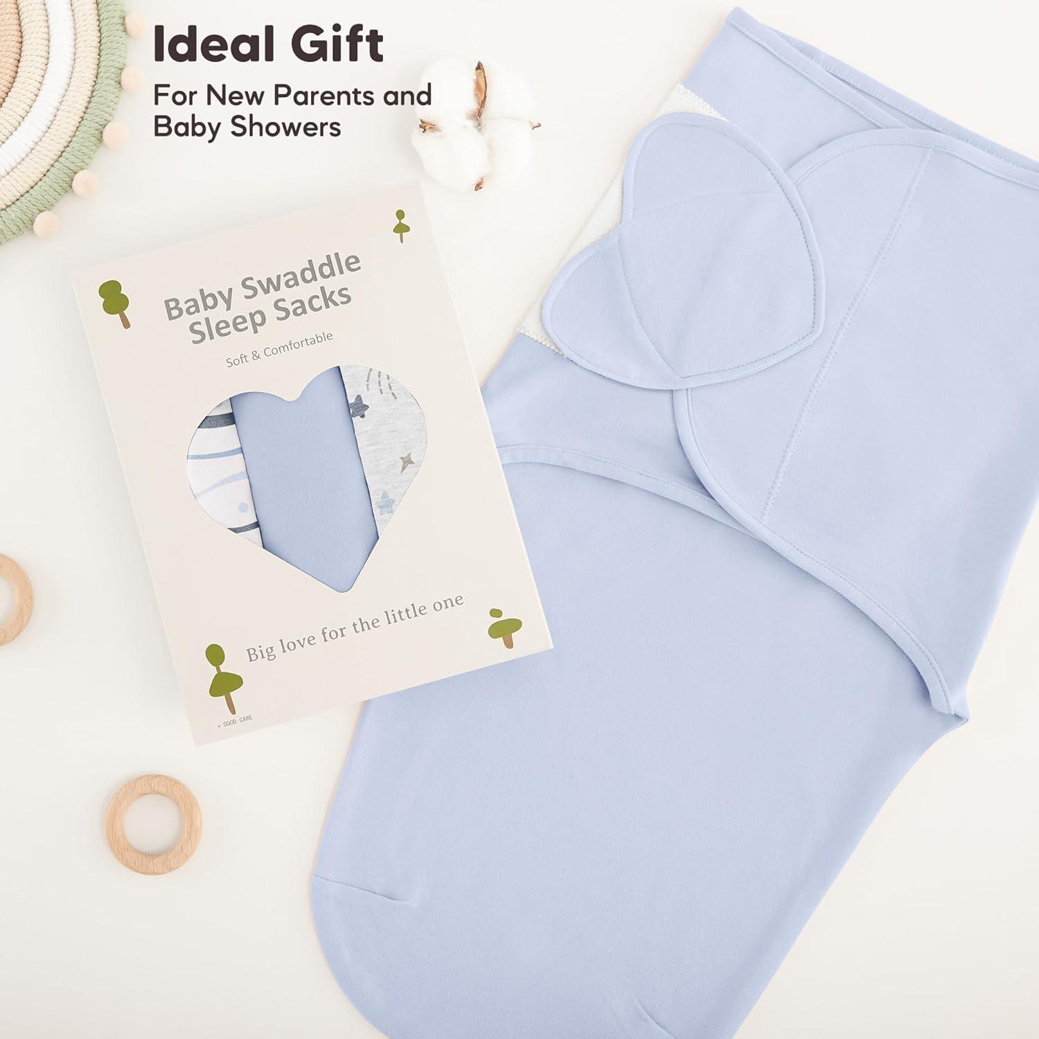 image:imageSusurration Swaddle Sleep Sacks 3 Pack 100 Muslin Cotton Swaddle Blanket Small Baby Wrap for 36 Months Newborn GirlsBoysInfants EssentialsAdjustable Wearable Sleeping Sack New Grey 36 MonthsBlue