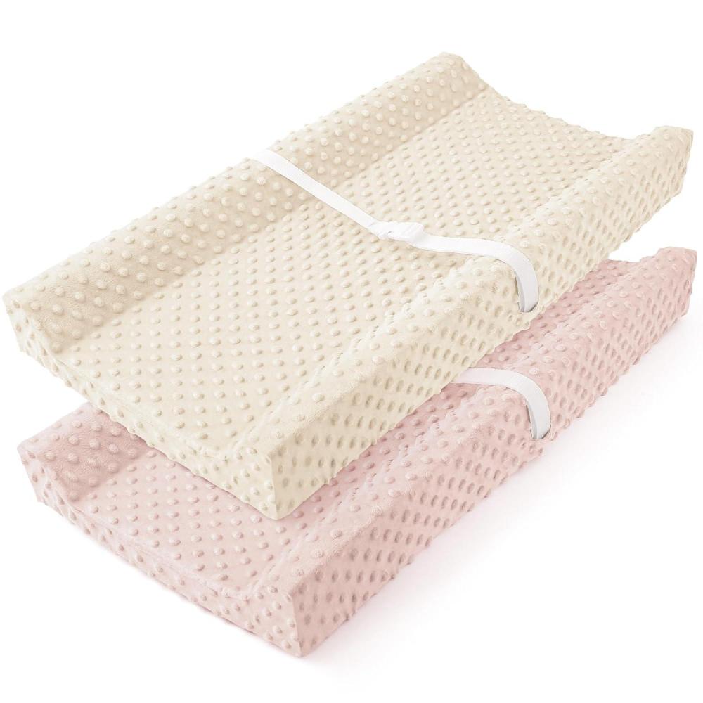 image:imageSusurration 2Pack Changing Pad Covers Super Soft Minky Dots Plush Changing Table Covers 33x17x7in Breathable Changing Pad Sheets for Unisex Baby Girls and Boys PinkampPurplePinkCream