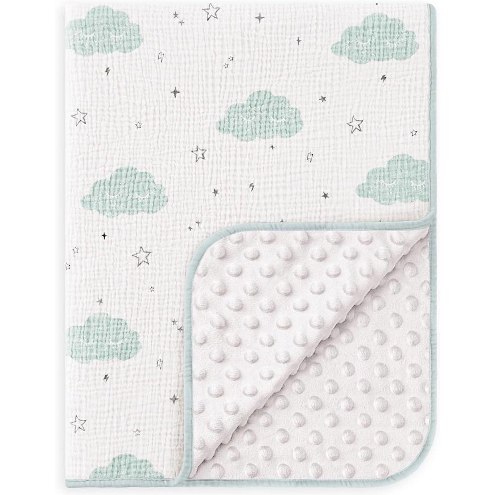 image:imageSusurration Baby Blanket for Unisex Boys Girls Soft Nursery Minky Blanket with Muslin Cotton Front and Dotted Fleece Back Receiving Blanket for Baby Newborn Infant 30x40inch DinosaurCloud