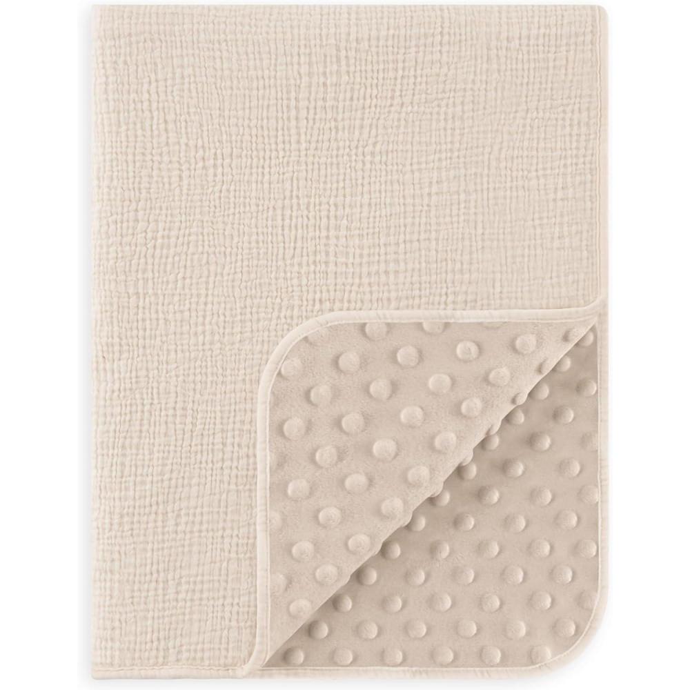 image:imageSusurration Baby Blanket for Unisex Boys Girls Soft Nursery Minky Blanket with Muslin Cotton Front and Dotted Fleece Back Receiving Blanket for Baby Newborn Infant 30x40inch DinosaurCream