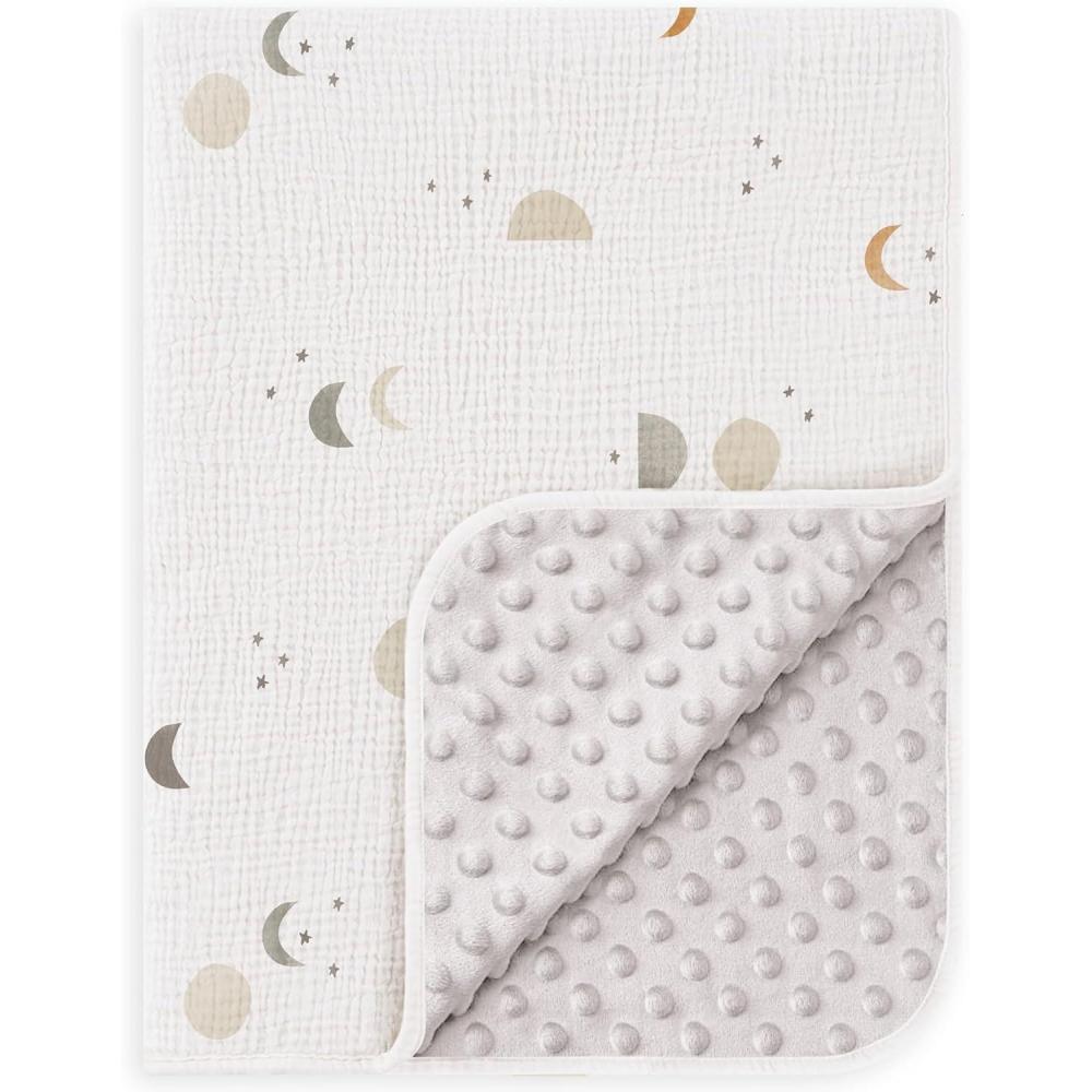 image:imageSusurration Baby Blanket for Unisex Boys Girls Soft Nursery Minky Blanket with Muslin Cotton Front and Dotted Fleece Back Receiving Blanket for Baby Newborn Infant 30x40inch DinosaurGray Moon