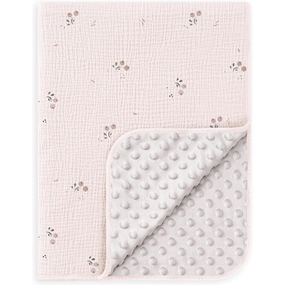 image:imageSusurration Baby Blanket for Unisex Boys Girls Soft Nursery Minky Blanket with Muslin Cotton Front and Dotted Fleece Back Receiving Blanket for Baby Newborn Infant 30x40inch DinosaurOrange Blossom