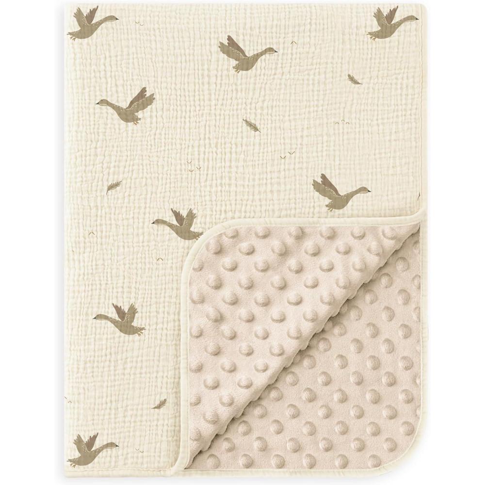 image:imageSusurration Baby Blanket for Unisex Boys Girls Soft Nursery Minky Blanket with Muslin Cotton Front and Dotted Fleece Back Receiving Blanket for Baby Newborn Infant 30x40inch DinosaurSwan