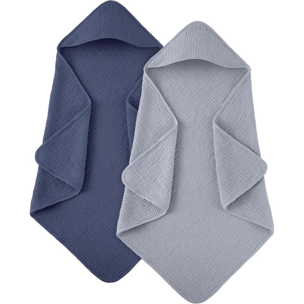 image:imageSusurration Hooded Baby Towels for Newborn 2 Pack 100 Muslin Cotton Towel for BabiesHighly Absorbent and Newborn Essential 30x30 Inch BeigeampSandGrayblue