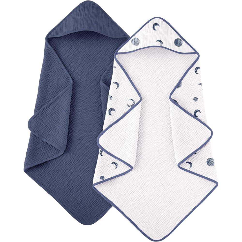 image:imageSusurration Hooded Baby Towels for Newborn 2 Pack 100 Muslin Cotton Towel for BabiesHighly Absorbent and Newborn Essential 30x30 Inch BeigeampSandMoonroyal Blue