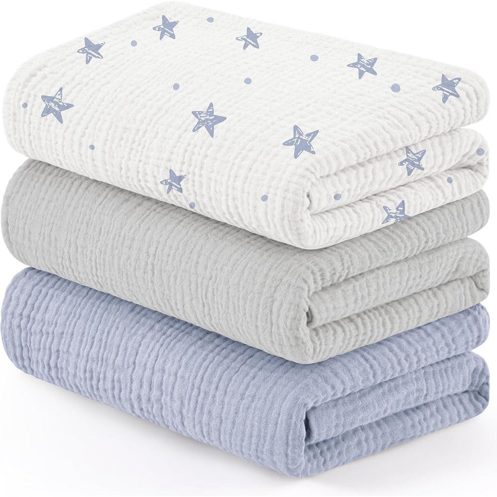 image:imageSusurration Muslin Receiving Blanket100 Cotton Swaddle Blankets for Newborn Soft Thin Swaddle for Unisex Newborn 38x40inch BlueBluegray