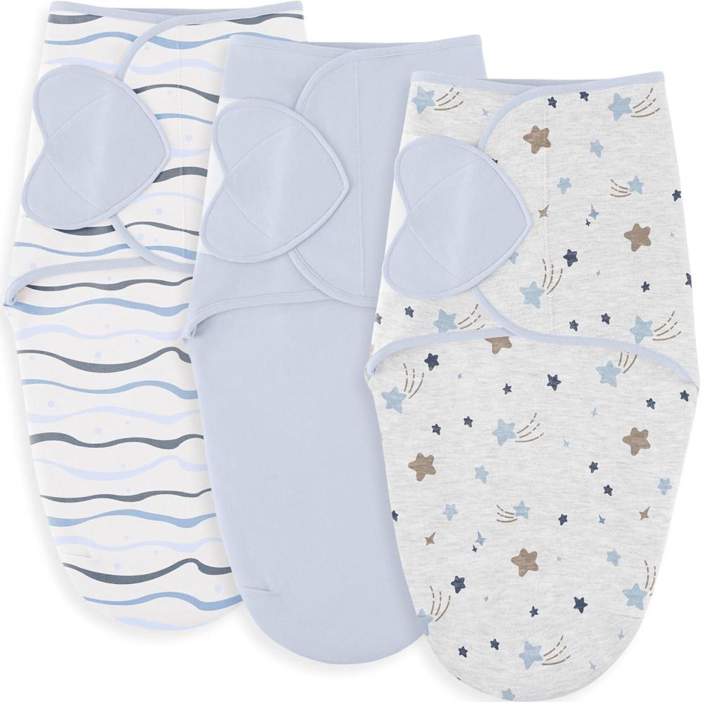 image:imageSusurration Swaddle Sleep Sacks 3 Pack 100 Muslin Cotton Swaddle Blanket Small Baby Wrap for 36 Months Newborn GirlsBoysInfants EssentialsAdjustable Wearable Sleeping Sack New Grey 36 MonthsBlue