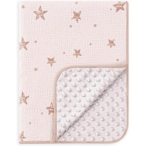 image:imageSusurration Baby Blanket for Unisex Boys Girls Soft Nursery Minky Blanket with Muslin Cotton Front and Dotted Fleece Back Receiving Blanket for Baby Newborn Infant 30x40inch DinosaurPink Star