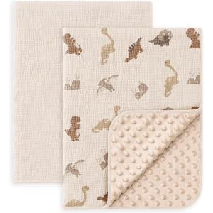 image:imageSusurration Baby Blanket for Unisex Boys Girls Soft Nursery Minky Blanket with Muslin Cotton Front and Dotted Fleece Back Receiving Blanket for Baby Newborn Infant 30x40inch Dinosaur2 Pack Dinosaur