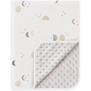 image:imageSusurration Baby Blanket for Unisex Boys Girls Soft Nursery Minky Blanket with Muslin Cotton Front and Dotted Fleece Back Receiving Blanket for Baby Newborn Infant 30x40inch DinosaurGray Moon