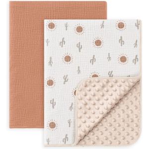 image:imageSusurration Baby Blanket for Unisex Boys Girls Soft Nursery Minky Blanket with Muslin Cotton Front and Dotted Fleece Back Receiving Blanket for Baby Newborn Infant 30x40inch Dinosaur2 Pack Sun