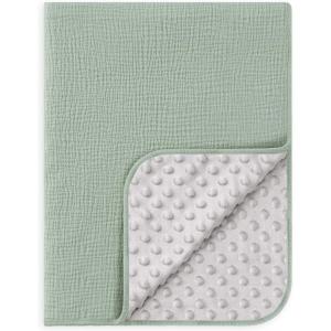 image:imageSusurration Baby Blanket for Unisex Boys Girls Soft Nursery Minky Blanket with Muslin Cotton Front and Dotted Fleece Back Receiving Blanket for Baby Newborn Infant 30x40inch DinosaurGreen