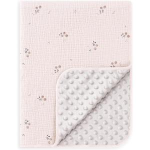 image:imageSusurration Baby Blanket for Unisex Boys Girls Soft Nursery Minky Blanket with Muslin Cotton Front and Dotted Fleece Back Receiving Blanket for Baby Newborn Infant 30x40inch DinosaurOrange Blossom