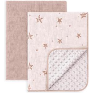 image:imageSusurration Baby Blanket for Unisex Boys Girls Soft Nursery Minky Blanket with Muslin Cotton Front and Dotted Fleece Back Receiving Blanket for Baby Newborn Infant 30x40inch Dinosaur2 Pack Pink Star