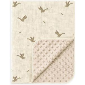 image:imageSusurration Baby Blanket for Unisex Boys Girls Soft Nursery Minky Blanket with Muslin Cotton Front and Dotted Fleece Back Receiving Blanket for Baby Newborn Infant 30x40inch DinosaurSwan