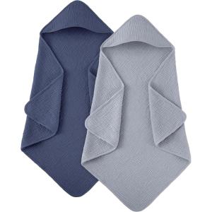 image:imageSusurration Hooded Baby Towels for Newborn 2 Pack 100 Muslin Cotton Towel for BabiesHighly Absorbent and Newborn Essential 30x30 Inch BeigeampSandGrayblue