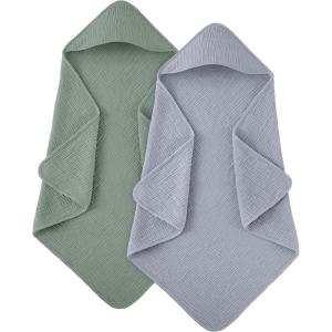 image:imageSusurration Hooded Baby Towels for Newborn 2 Pack 100 Muslin Cotton Towel for BabiesHighly Absorbent and Newborn Essential 30x30 Inch BeigeampSandGraygreen