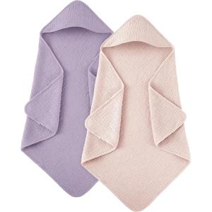 image:imageSusurration Hooded Baby Towels for Newborn 2 Pack 100 Muslin Cotton Towel for BabiesHighly Absorbent and Newborn Essential 30x30 Inch BeigeampSandPinkpurple