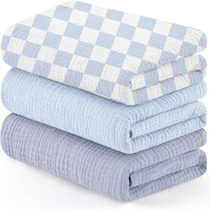 image:imageSusurration Muslin Receiving Blanket100 Cotton Swaddle Blankets for Newborn Soft Thin Swaddle for Unisex Newborn 38x40inch BlueBlue Checkered