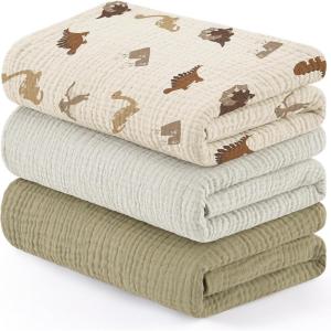 image:imageSusurration Muslin Receiving Blanket100 Cotton Swaddle Blankets for Newborn Soft Thin Swaddle for Unisex Newborn 38x40inch BlueDinosaurs